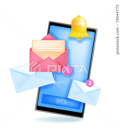 Mobile message notification, new alert vector icon, alarm or notice illustration with smartphone 74044773