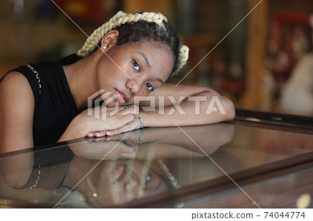 portrait of joyful young teenager african american outdoor portrait of joyful young teenager african american outdoor 74044774