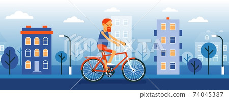 Man cyclist on the cityscape background. Hipster on a bike. Man cyclist on the cityscape background. Hipster on a bike. 74045387