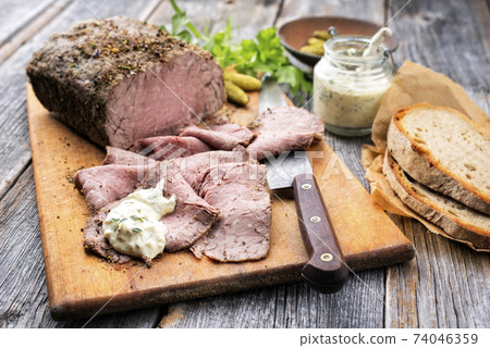 lunch meat with sliced cold cuts roast beef, remoulade and farmhouse lunch meat with sliced cold cuts roast beef, remoulade and farmhouse 74046359