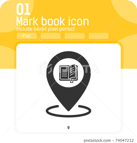 Book icon with map pointer sign with flat style isolated on white background. Vector illustration book sign symbol icon concept for web, ui, ux, website, education, knowledge, apps and all project 74047212