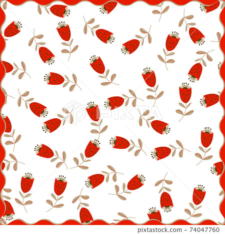Print for kerchief, bandana, scarf, handkerchief, shawl, neck scarf. Squared pattern with ornament for fabric, textile, silk products. Paisley vector with flowers in nordic style.Floral folk tracery. Print for kerchief, bandana, scarf, handkerchief, shawl, neck scarf. Squared pattern with ornament for fabric, textile, silk products. Paisley vector with flowers in nordic style.Floral folk tracery. 74047760