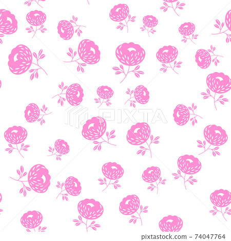 Seamless floral pattern based on traditional folk art ornaments. Pink flowers on white background. Scandinavian style. Sweden nordic style. Vector illustration for fabric, textile, wallpaper. Seamless floral pattern based on traditional folk art ornaments. Pink flowers on white background. Scandinavian style. Sweden nordic style. Vector illustration for fabric, textile, wallpaper. 74047764