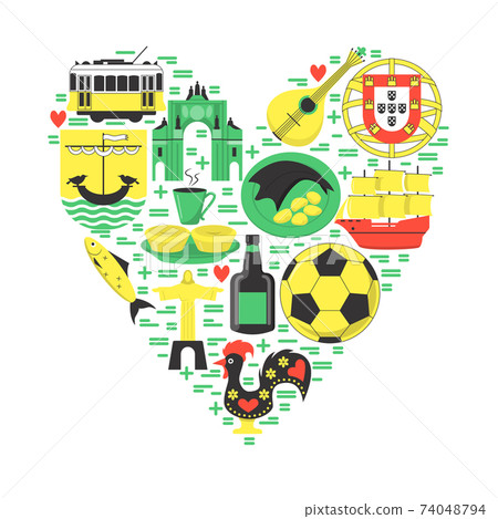 Travel Portugal concept with icons in flat style and place for text Travel Portugal concept with icons in flat style and place for text 74048794