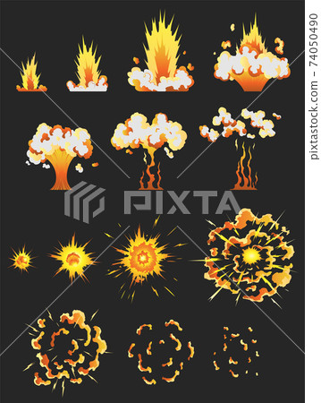 Animation for game of the explosion effect in separate frames. Boom storyboard comics design. Hand drawn vector illustration 74050490