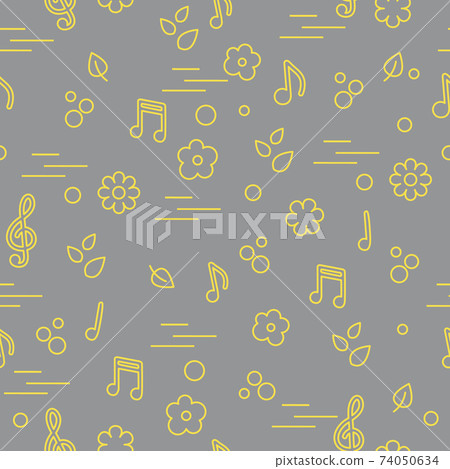 Seamless pattern of notes, flowers, leaves. - Stock Illustration ...