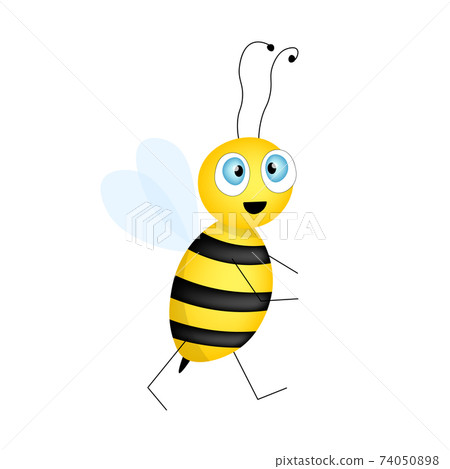 Cartoon cute bee mascot. A surprised bee flies. Small wasp. Vector character. Insect icon. Template design for invitation, cards, wallpaper, kindergarten. Doodle style. 74050898