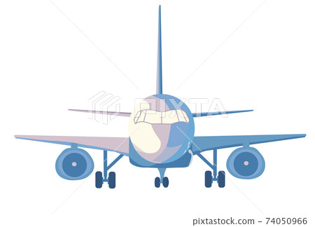 Airplane vector stock illustration. Flight on vacation and business trip. The object is in soft pastel colors. Poster for a boy. Air transportation. Isolated on a white background. 74050966
