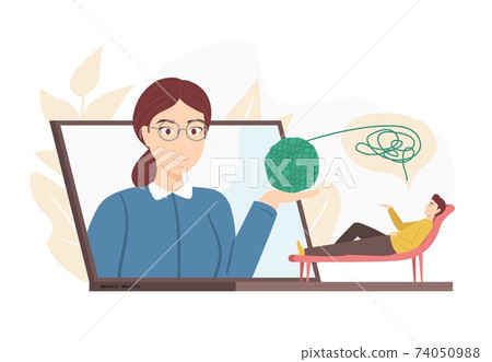 Cartoon Color Characters People and Online Psychotherapy Concept. Vector Cartoon Color Characters People and Online Psychotherapy Concept. Vector 74050988