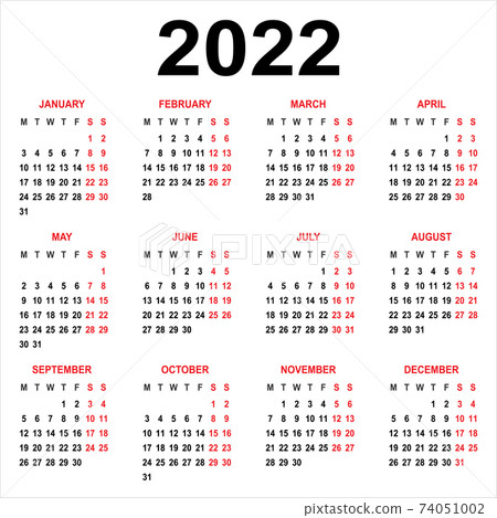 Calendar 2022. Week starts on Monday - Stock Illustration [74051002] - PIXTA