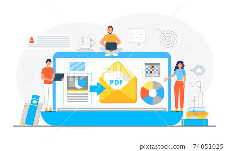 PDF converter from jpeg, word document concept. Screen with changing or converting process of document to another format. Flat vector illustration for app, website, banner 74051025