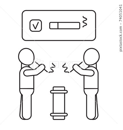Smoke area icon vector in outline style. Screen with cigarette and ok mark. Two men smoking in permitted office or airport Smoke area icon vector in outline style. Screen with cigarette and ok mark. Two men smoking in permitted office or airport 74051041