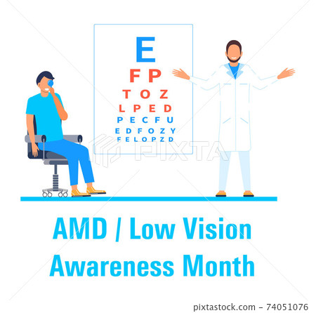 AMD, Low vision awareness month event is celebrated in February. Medical ophthalmologist eyesight check up concept vector. Eye doctor illustration for health care web banner AMD, Low vision awareness month event is celebrated in February. Medical ophthalmologist eyesight check up concept vector. Eye doctor illustration for health care web banner 74051076