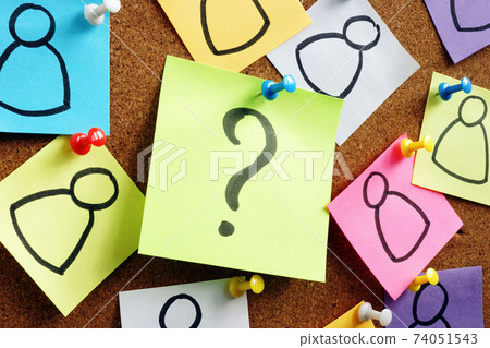 Question mark and people figures. Recruitment process for human resource management and hiring concept. 74051543