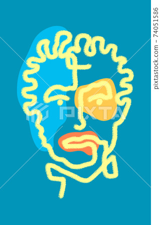 Abstract line surreal face. Modern art creative concept image with ancient statue head. Crazy contemporary drawing in modern cubism style. Pop art poster. Zine culture. Funky minimalist. Old man. 74051586