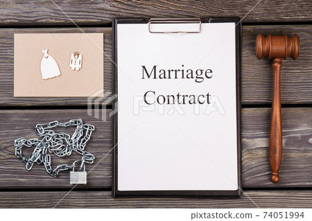 Flat lay marraige contract and crime concept. Flat lay marraige contract and crime concept. 74051994