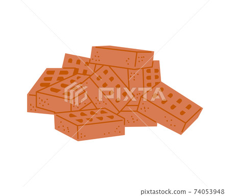 Pile of red bricks, building material a vector isolated illustration 74053948