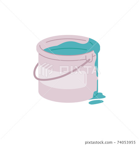 Isolated paint bucket with liquid teal blue color dripping out Isolated paint bucket with liquid teal blue color dripping out 74053955