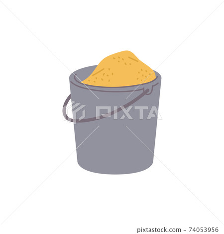 Bucket full of sand or yellowish grit flat vector illustration isolated on white. 74053956
