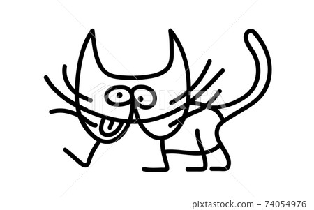 Sketch by marker, black cat icon isolated on white. Felt-tip pen drawing. Funny hand drawn art. 74054976