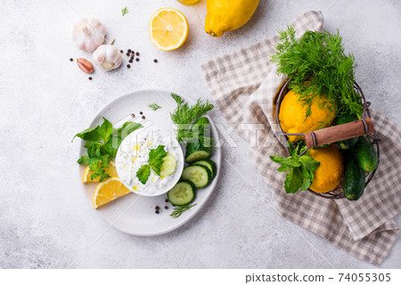 Traditional Greek sauce or appetizer tzatziki Traditional Greek sauce or appetizer tzatziki 74055305