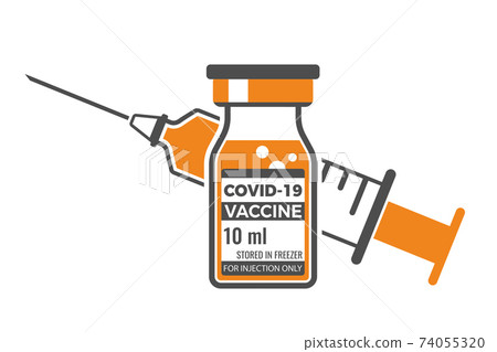 Covid-19 coronavirus vaccine and syringe Covid-19 coronavirus vaccine and syringe 74055320