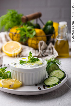 Traditional Greek sauce or appetizer tzatziki Traditional Greek sauce or appetizer tzatziki 74055356