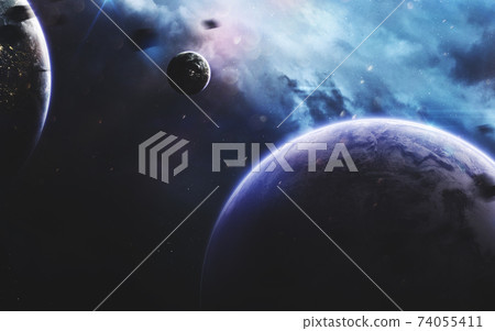 Unexplored planets of faraway space. Deep space image, science fiction fantasy in high resolution ideal for wallpaper and print. Elements of this image furnished by NASA Unexplored planets of faraway space. Deep space image, science fiction fantasy in high resolution ideal for wallpaper and print. Elements of this image furnished by NASA 74055411