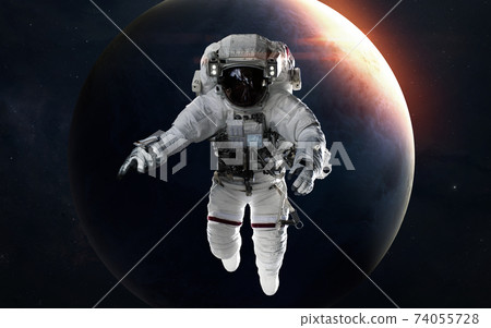 Uranus with astronaut in front of planet. Solar system. Elements of this image furnished by NASA Uranus with astronaut in front of planet. Solar system. Elements of this image furnished by NASA 74055728
