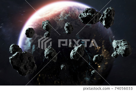 Meteor shower and Earth, last days of planet, awesome science fiction wallpaper. Elements of this image furnished by NASA 74056033