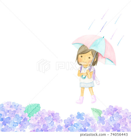 Girl with an umbrella and hydrangea watercolor illustration Girl with an umbrella and hydrangea watercolor illustration 74056443