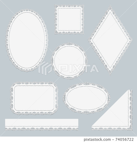 Set of white lace elements isolated on gray background. 74056722