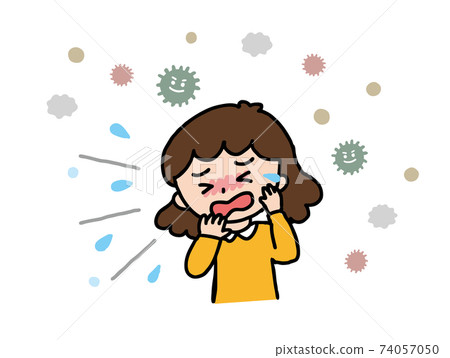 一個女人打噴嚏與屋塵的插圖 一個女人打噴嚏與屋塵的插圖 74057050