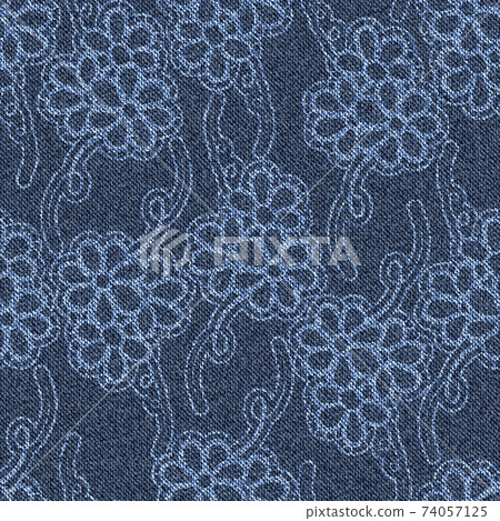 Seamless jeans background with white floral pattern. 74057125