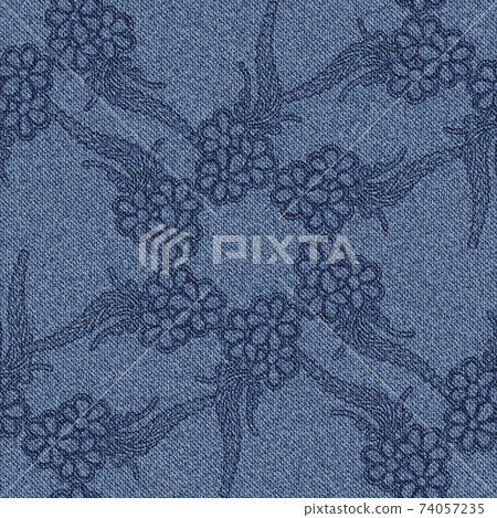 Seamless jeans background with black floral pattern. 74057235