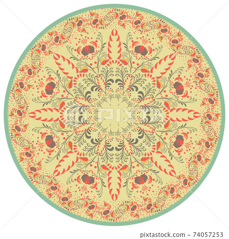 Flower Mandala. Vintage decorative element. Oriental and Chinese motif. Retro colors. Flower Mandala. Vintage decorative element. Oriental and Chinese motif. Retro colors. 74057253