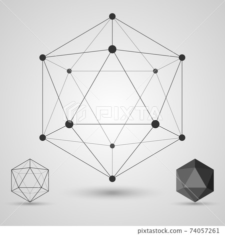 Frame volumetric geometric shapes with edges and vertices. Geometric scientific concept. Frame volumetric geometric shapes with edges and vertices. Geometric scientific concept. 74057261