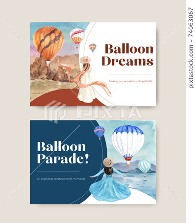 Facebook template with balloon fiesta concept design for digital marketing and social media watercolor vector illustration 74063067