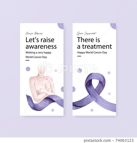 Flyer template with world cancer day concept design for brochure and leaflet watercolor vector illustration. Flyer template with world cancer day concept design for brochure and leaflet watercolor vector illustration. 74063123