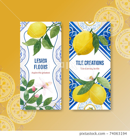 Flyer template with Italian tile concept design for brochure and leaflet watercolor vector illustration Flyer template with Italian tile concept design for brochure and leaflet watercolor vector illustration 74063194