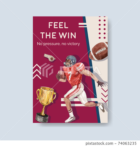 Poster template with super bowl sport concept design for brochure and advertise watercolor vector illustration. Poster template with super bowl sport concept design for brochure and advertise watercolor vector illustration. 74063235