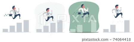 Businessman running to the top of the graph. Business concept of goals, success, ambition, achievement and challenge. Businessman running to the top of the graph. Business concept of goals, success, ambition, achievement and challenge. 74064418