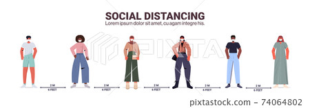 mix race people keeping 2 meters distance to prevent coronavirus pandemic social distancing concept mix race people keeping 2 meters distance to prevent coronavirus pandemic social distancing concept 74064802