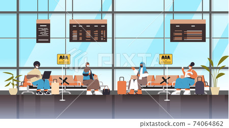 mix race passengers in protective masks keeping distance to prevent coronavirus social distancing concept mix race passengers in protective masks keeping distance to prevent coronavirus social distancing concept 74064862