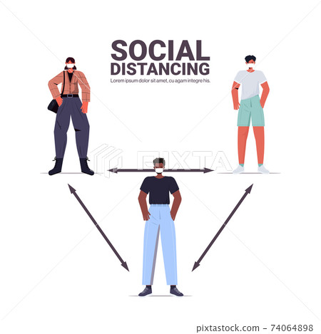 mix race people keeping 2 distance to prevent coronavirus pandemic social distancing concept 74064898