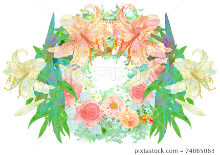Gorgeous handwritten decorative illustrations of roses and lilies Gorgeous handwritten decorative illustrations of roses and lilies 74065063