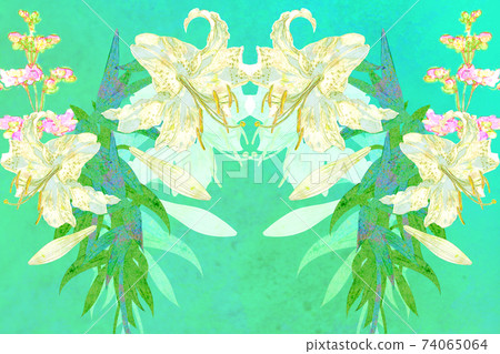 Handwritten illustration with a refreshing and beautiful bouquet of lilies Handwritten illustration with a refreshing and beautiful bouquet of lilies 74065064