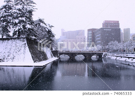 Fukui Prefectural Office, snow scene of moat-winter Fukui Prefectural Office, snow scene of moat-winter 74065333