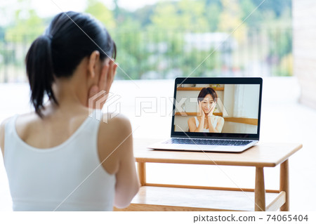 Women doing remote skin care Women doing remote skin care 74065404