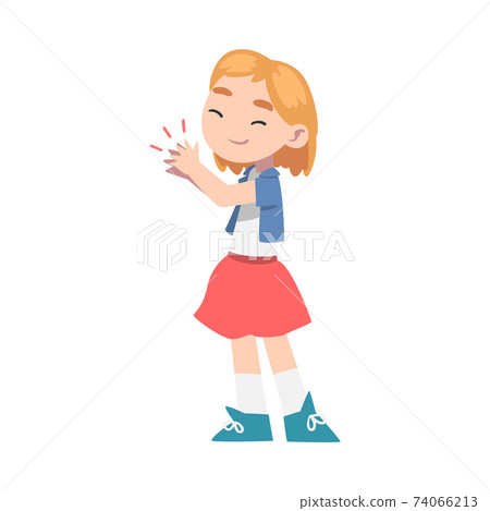 Cute Happy Little Girl Clapping her Hands, Adorable Girl in Dress Expressing Enjoyment, Appreciation, Delight Cartoon Style Vector Illustration Cute Happy Little Girl Clapping her Hands, Adorable Girl in Dress Expressing Enjoyment, Appreciation, Delight Cartoon Style Vector Illustration 74066213